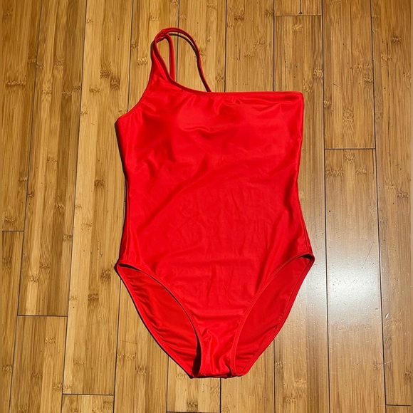 ❤️NWOT Girlfriend Collective Marina Powell One Shoulder One Piece Swimsuit Red L - Picture 3 of 14